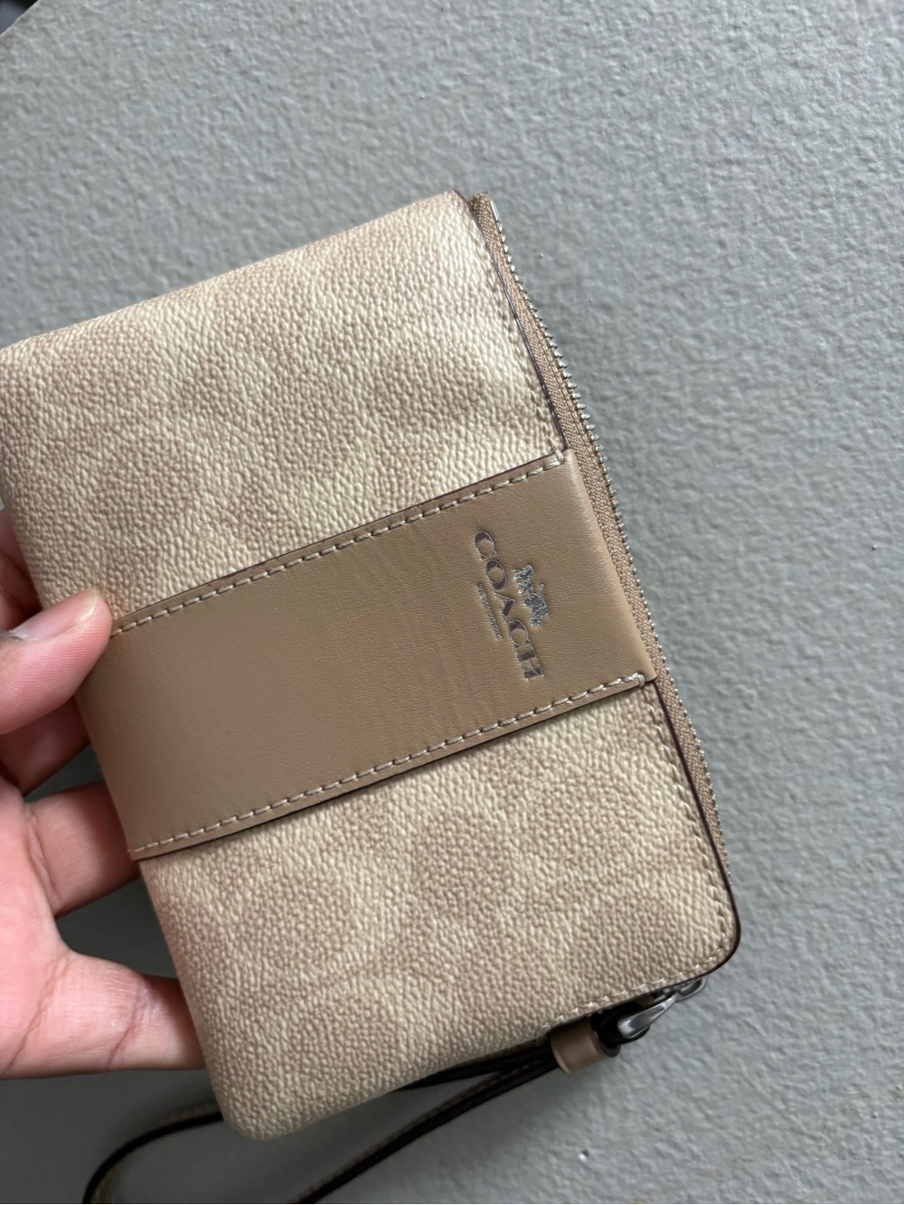 Coach Two-Tone Beige/Tan Zip Wristlet
